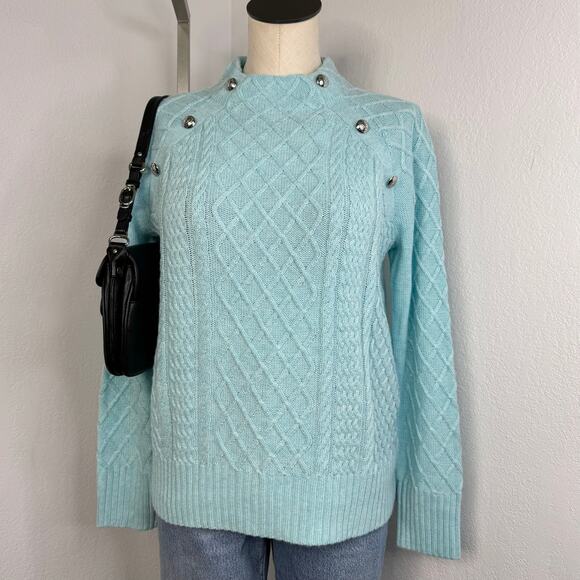 Talbots Mock Neck Cable Knit Sweater Preppy Classic Blue Size Small - Picture 3 of 6